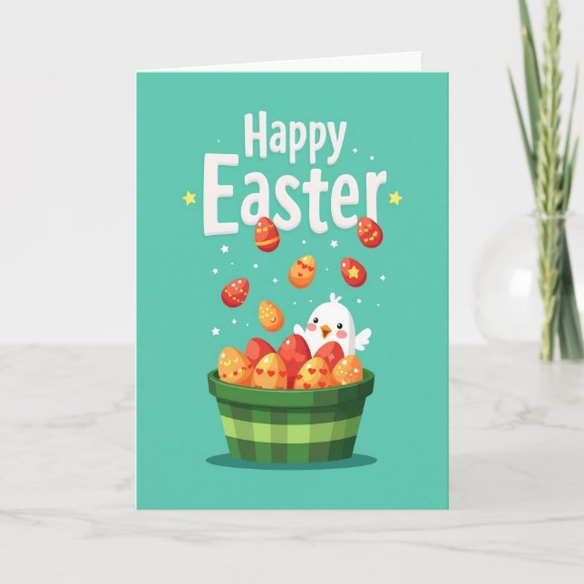 Tarjeta de cesta de huevos de primavera feliz (Anverso)