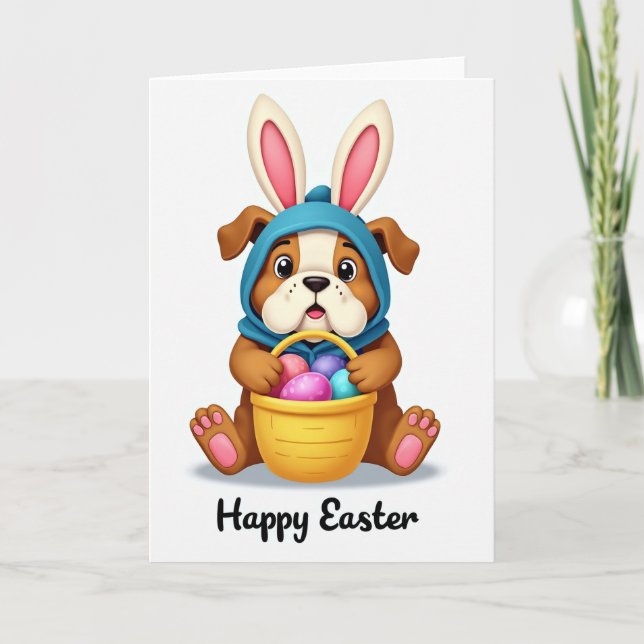 Tarjeta de cesta de primavera de cachorro lindo (Anverso)