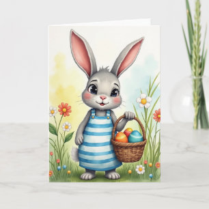 Tarjeta de Cesta de Primavera de Conejo