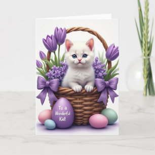 Tarjeta de cesta de primavera de gatito lindo