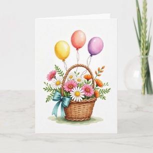 Tarjeta de cesta floral de cumpleaños alegre