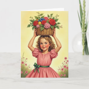 Tarjeta de cesta floral de niño angelical