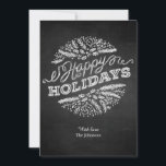 Tarjeta de Chalkboard manuscrita Felices Fiestas 5<br><div class="desc">Los saludos de las vacaciones (aquí "Happy Holidays") se muestran en esta tarjeta de Navidades de diseño y estilo pizarra. La tipografía escrita a mano parece una tiza en una pizarra, los ilustraciones de elementos Navidades tiza (ramas de pino, bayas) están dispuestos en un círculo decorativo. Puede personalizar la parte...</div>