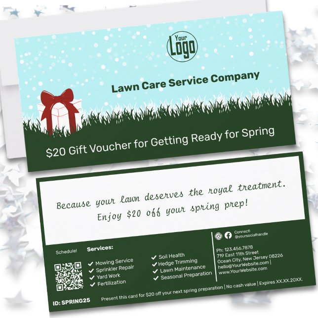 Tarjeta de cheques de descuento para Navidades del (Lawn Care Service Christmas Gift Voucher Card)