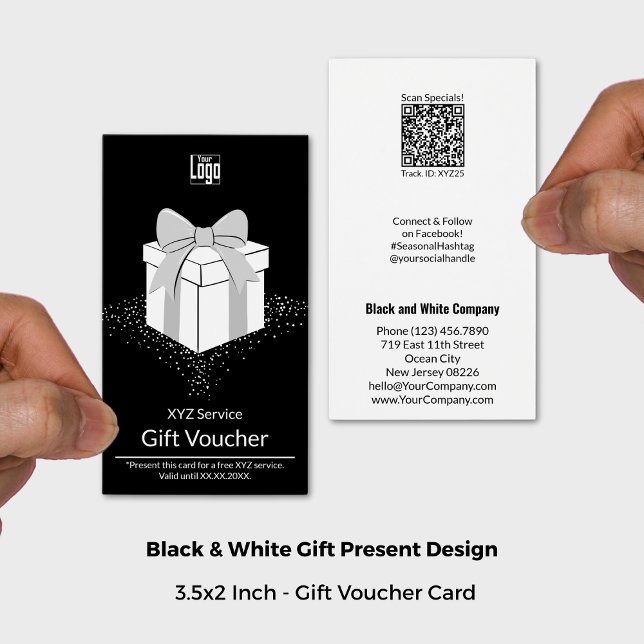 Tarjeta de cheques de regalo para pequeñas empresa (3.5x2 Inch Standard US, Small Business Black & White Gift Voucher Card)