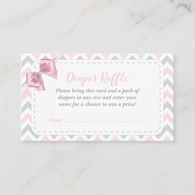 Tarjeta de chica Baby Shower Diaper Raffle Bow ros (Anverso)