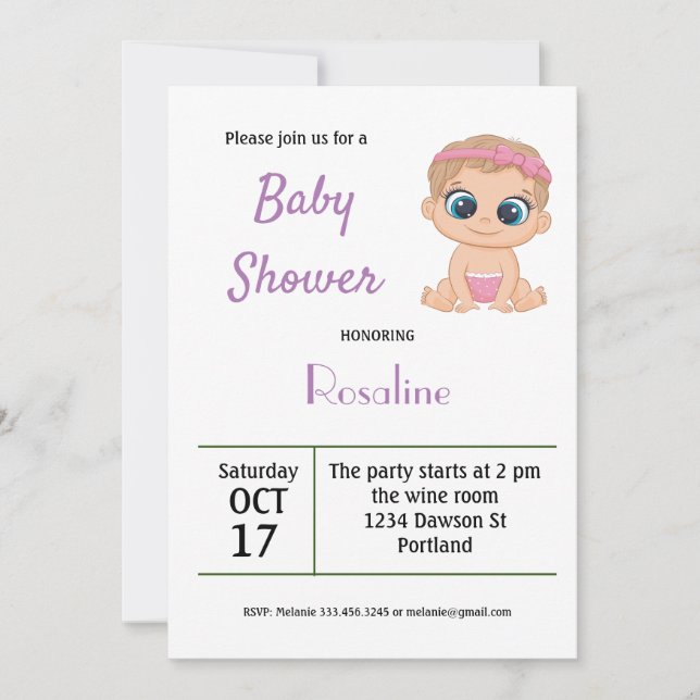 Tarjeta de Chica de Baby Shower de invitación (Anverso)
