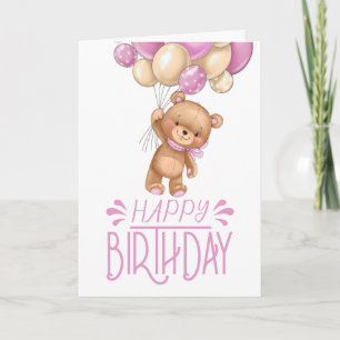 tarjeta de chica de globo rosa de cumpleaños