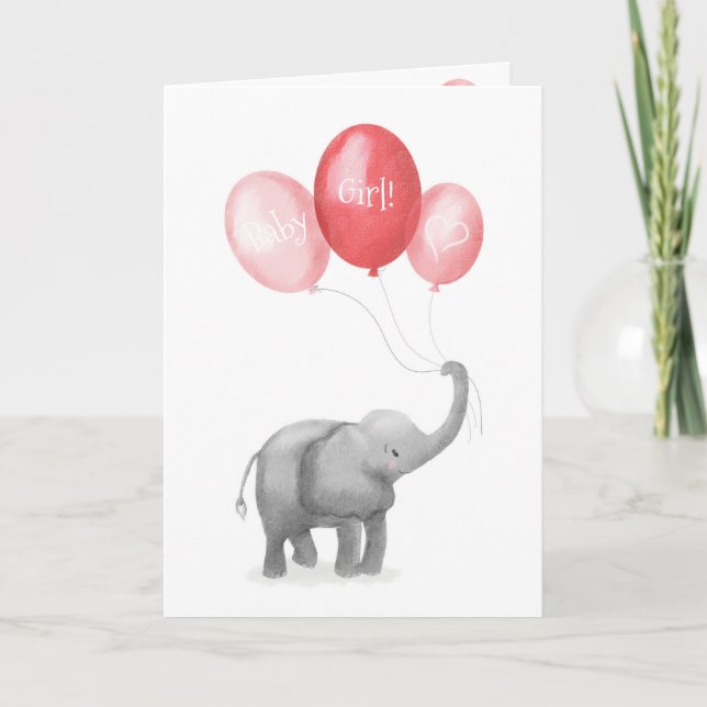 Tarjeta de chica de recién nacido de elefante para (Anverso)