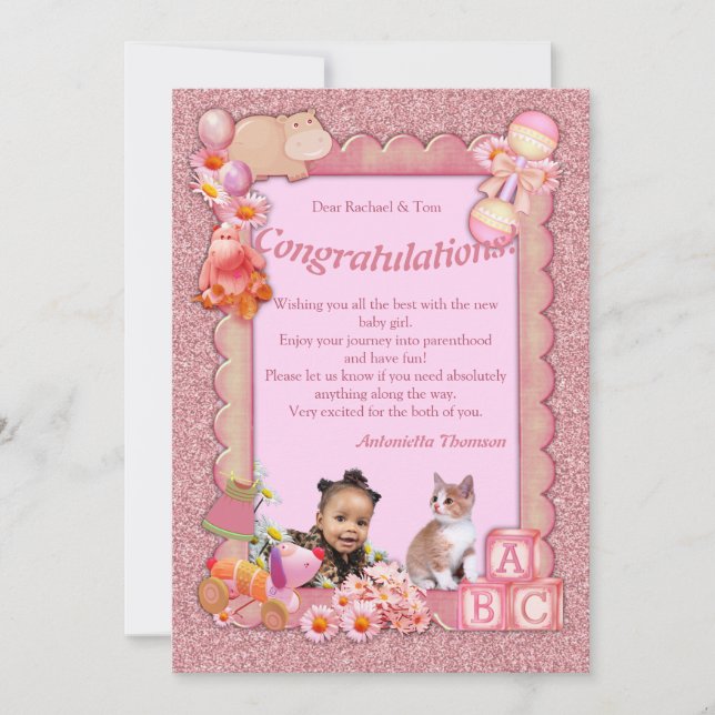 Tarjeta de Chica de Recién nacido de felicitacione (Anverso)