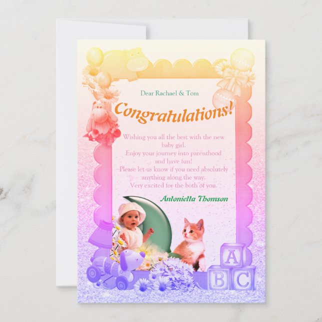 Tarjeta de Chica de Recién nacido de felicitacione (Anverso)