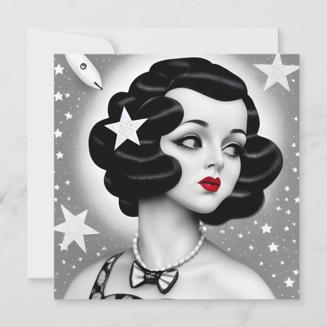 Tarjeta de Chica espacial B&W Retro Art Deco (Anverso)