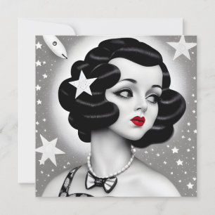 Tarjeta de Chica espacial B&W Retro Art Deco