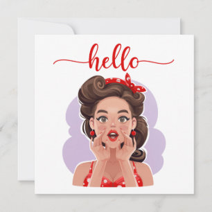 Tarjeta de Chica plana Cute Retro