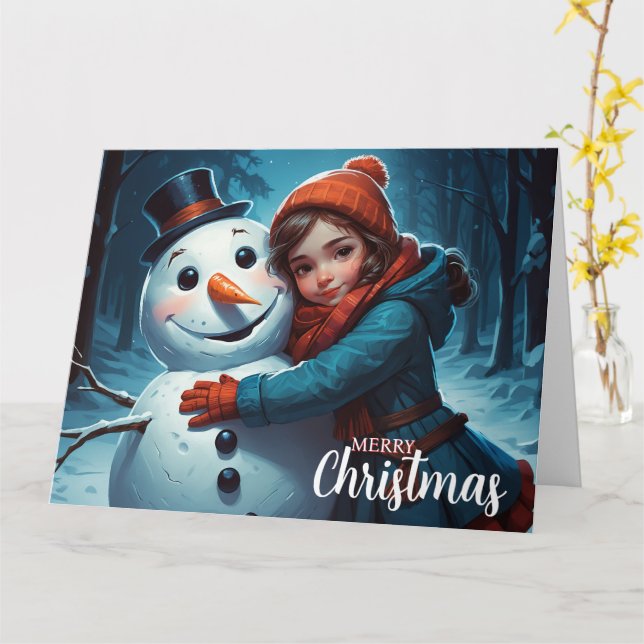 Tarjeta De Chica Y Navidades Snowman (flor amarilla)