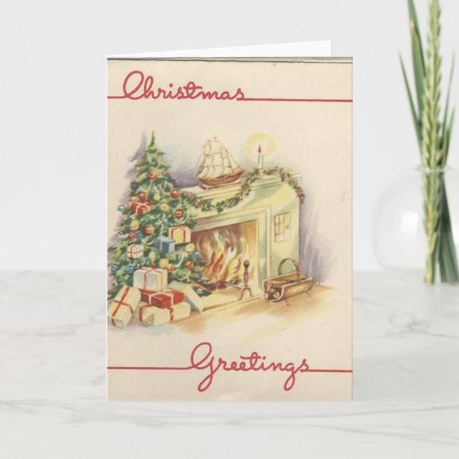 Tarjeta de chimenea de Navidad vintage (Anverso)