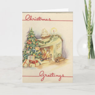 Tarjeta de chimenea de Navidad vintage