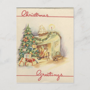 Tarjeta de chimenea de Navidad vintage