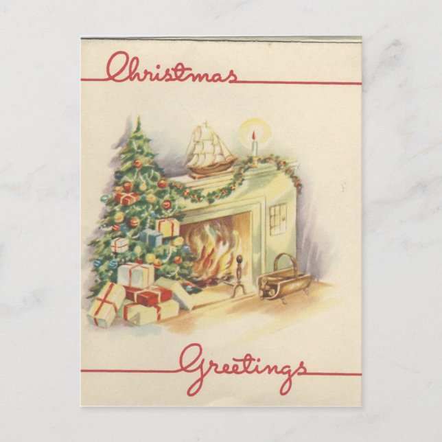 Tarjeta de chimenea de Navidad vintage (Anverso)
