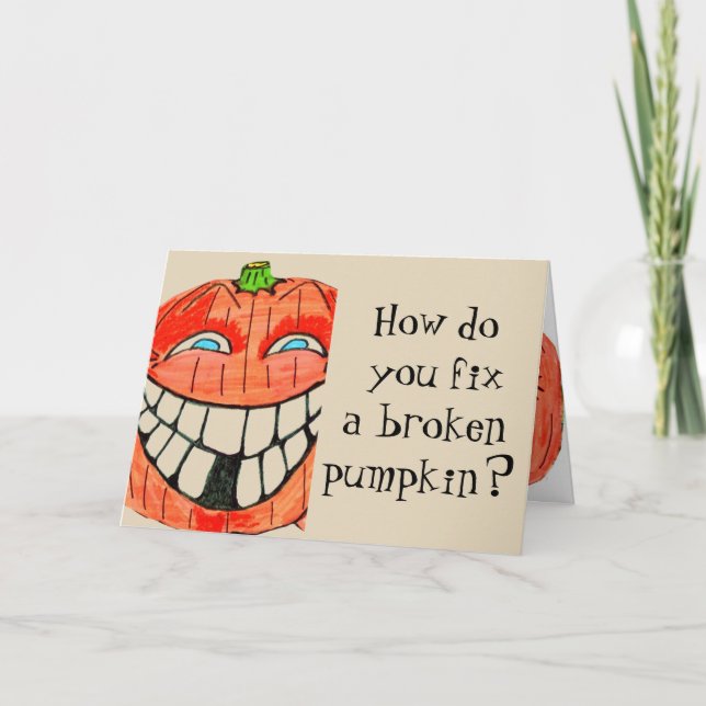 Tarjeta de chiste HALLOWEEN BROKEN PUMPKIN (Anverso)