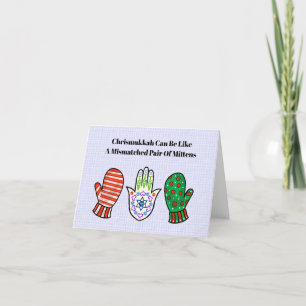 Tarjeta de Chrismukkah de Hamsa y Mitones