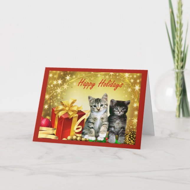 Tarjeta de Chrstmas del gato (Anverso)