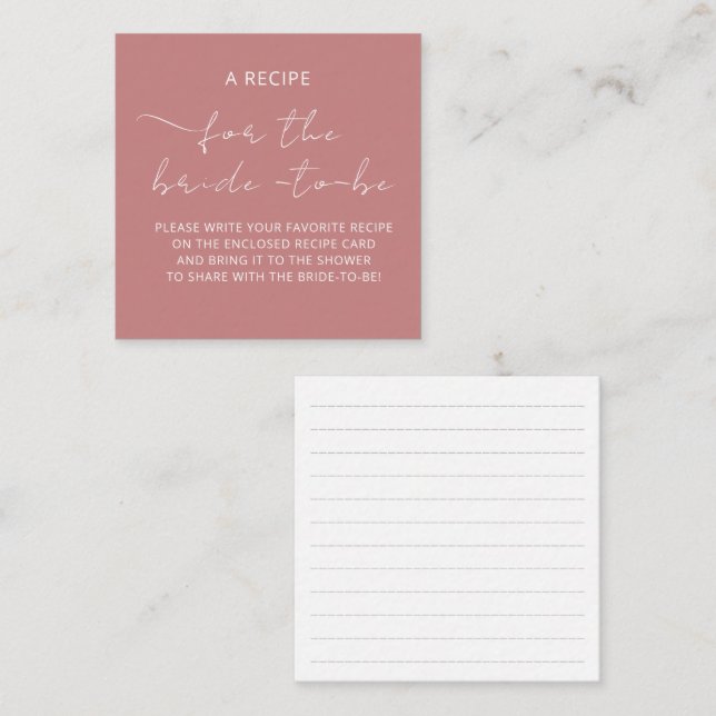 Tarjeta de cierre "A RECIPE" para la ducha de brid (Anverso / Reverso)