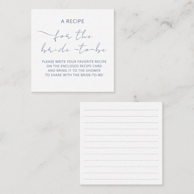 Tarjeta de cierre "A RECIPE" para la ducha de brid (Anverso / Reverso)