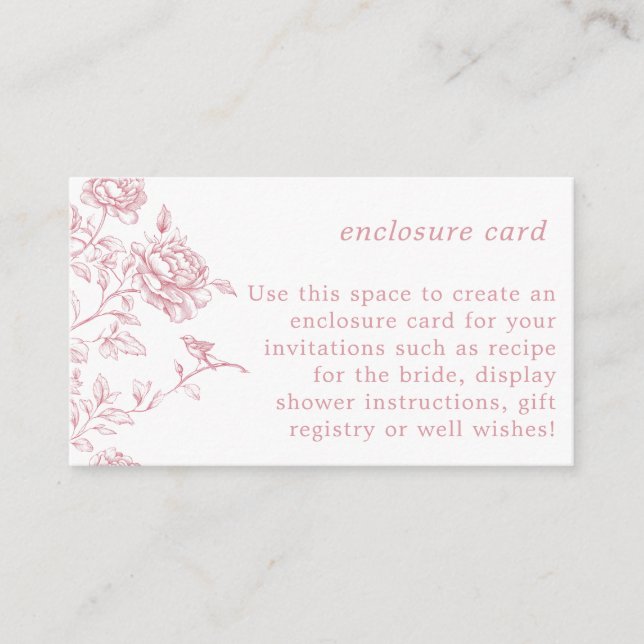 Tarjeta de cierre Chinoiserie floral rosa blanca (Anverso)