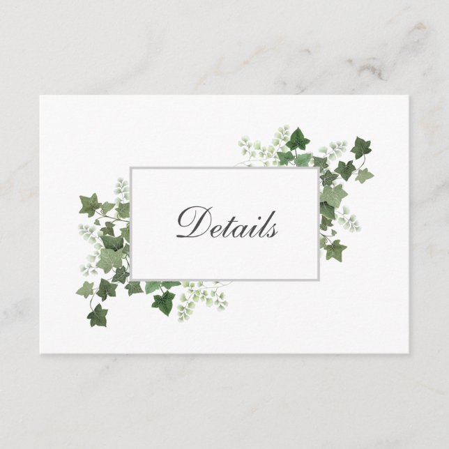 Tarjeta de cierre con detalles del Boda Ivy y Fern (Anverso)