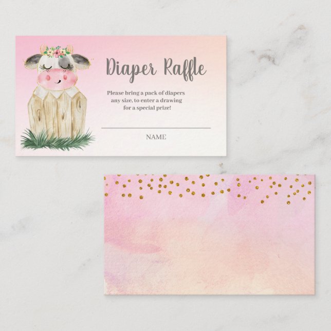 Tarjeta de cierre Cute Cow Diaper Raffle (Anverso / Reverso)