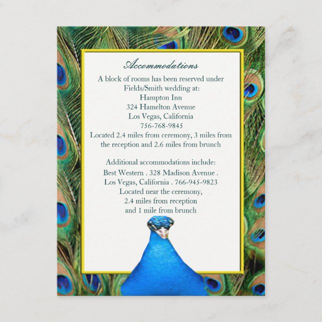 Tarjeta de cierre de Boda de pavo real (Anverso)