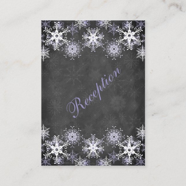 Tarjeta de cierre de Boda Purple Snowy Chalkboard (Anverso)