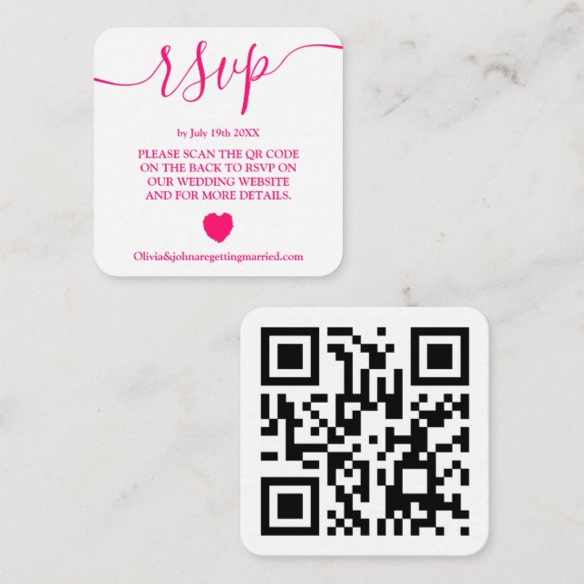 Tarjeta de cierre de código Qr para la boda rosa m (Anverso / Reverso)
