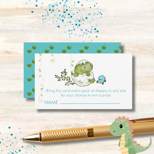 Tarjeta de cierre de dinosaur Baby Shower Diaper R (Dinosaur Baby Shower Diaper Raffle Enclosure Card )