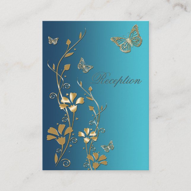 Tarjeta de cierre de mariposas florales verde azul (Anverso)