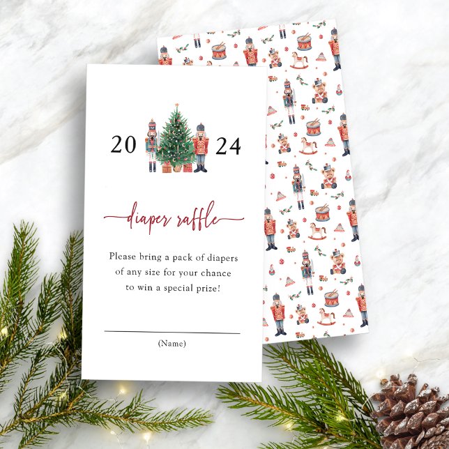 Tarjeta de cierre de pañales de vacaciones Raffle (Diaper Raffle Card - Nutcracker Baby Shower Invitation by Painted Paperie)