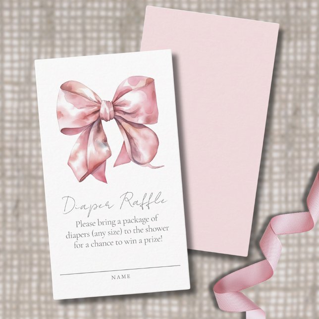 Tarjeta de cierre de Raffle Baby Shower Diaper de  (Pink Bow Baby Shower Diaper Raffle Enclosure Card)