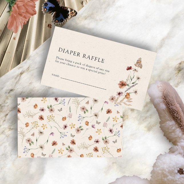 Tarjeta de cierre de Raffle Floral Diaper (Boho Floral Diaper Raffle Enclosure Card with Butterfly by Painted Paperie
)