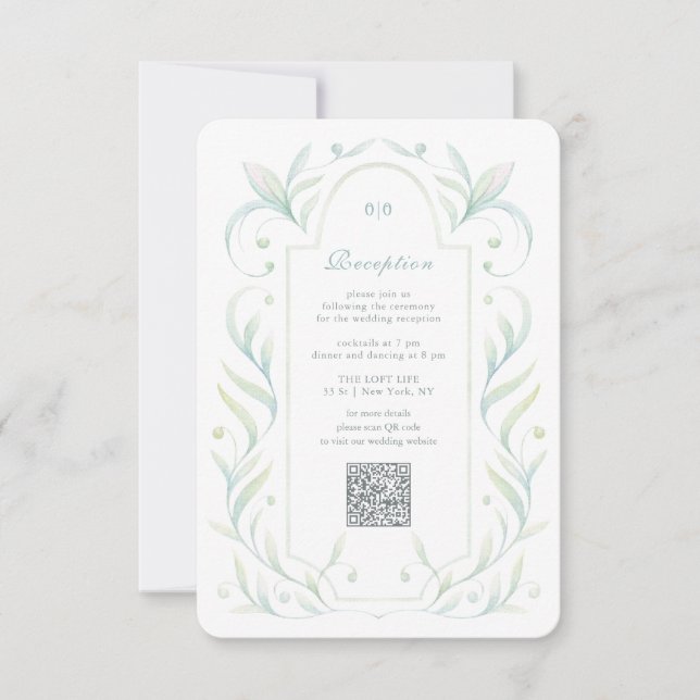 Tarjeta de cierre de recepción de boda de hojas ve (Anverso)