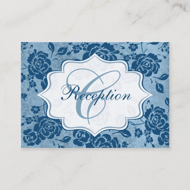 Tarjeta de cierre Dusty Blue, White Floral Damask (Anverso)
