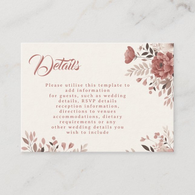 Tarjeta de cierre Dusty Rosa Floral Boda (Anverso)