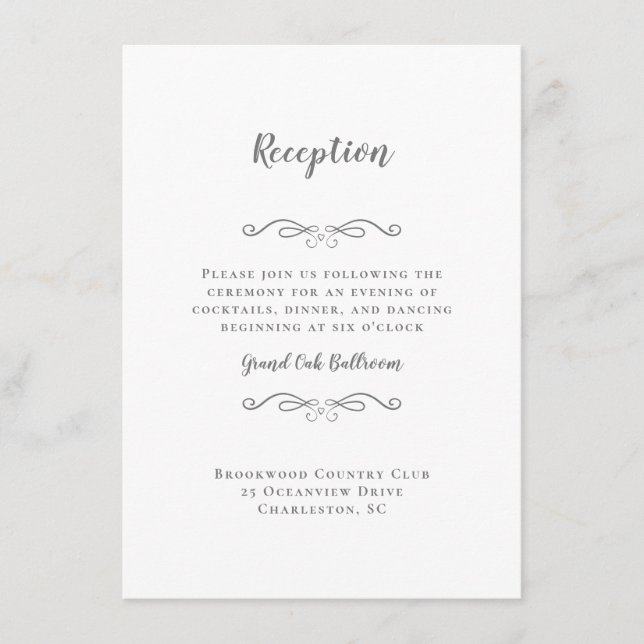 Tarjeta de cierre elegante gris para recepción de  (Anverso)
