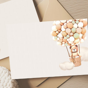 Tarjeta de cierre en blanco de globos de oso verde