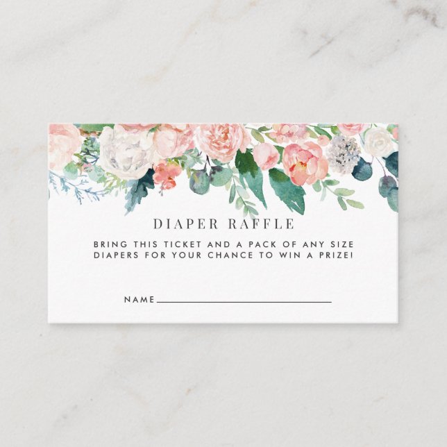 Tarjeta de cierre Floral Baby Shower Diaper Raffle (Anverso)