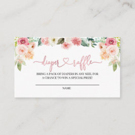 Tarjeta de cierre Raffle de pañal floral rosa y de