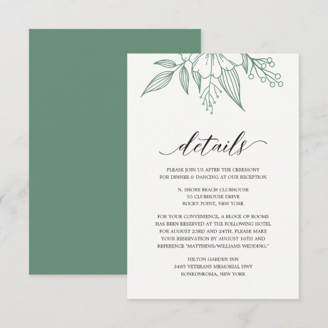 Tarjeta de cierre simple elegante de Boda floral p (Anverso / Reverso)