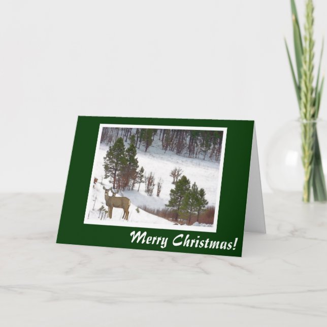 Tarjeta de ciervos sobre Navidades de montaña (Anverso)