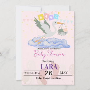 Tarjeta de Cigüeña para Fiesta de Bebé