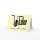 Tarjeta de cinco saxofones coloridos